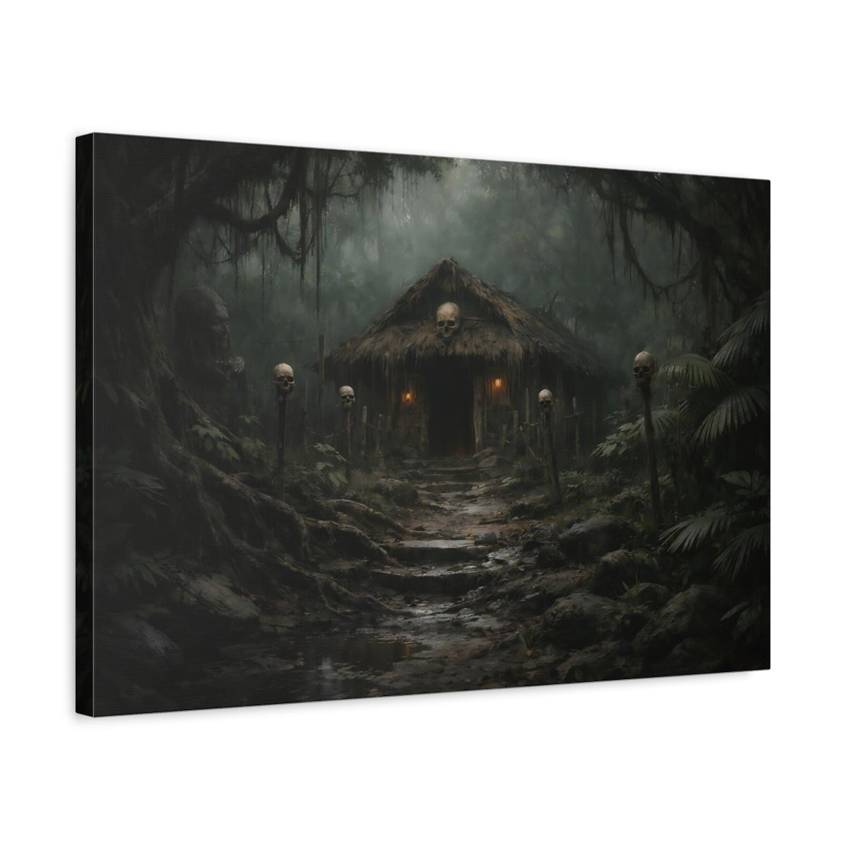 Horror Jungle Hut Dark Skulls - Canvas Wall Art Print - YesArtYes