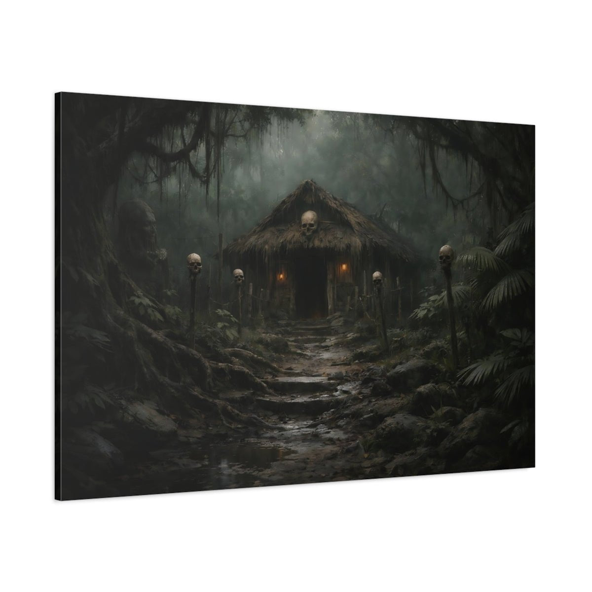 Horror Jungle Hut Dark Skulls - Canvas Wall Art Print - YesArtYes