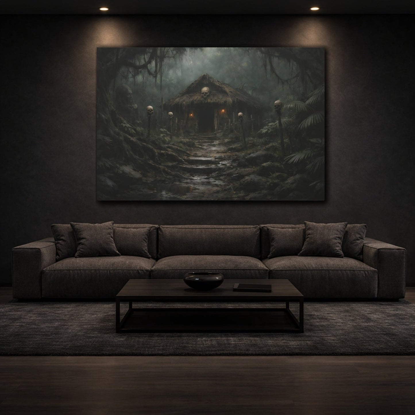 Horror Jungle Hut Dark Skulls - Canvas Wall Art Print - YesArtYes