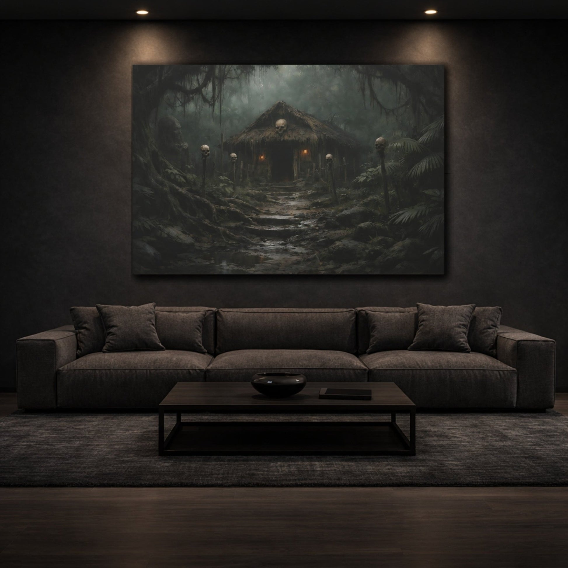 Horror Jungle Hut Dark Skulls - Canvas Wall Art Print - YesArtYes
