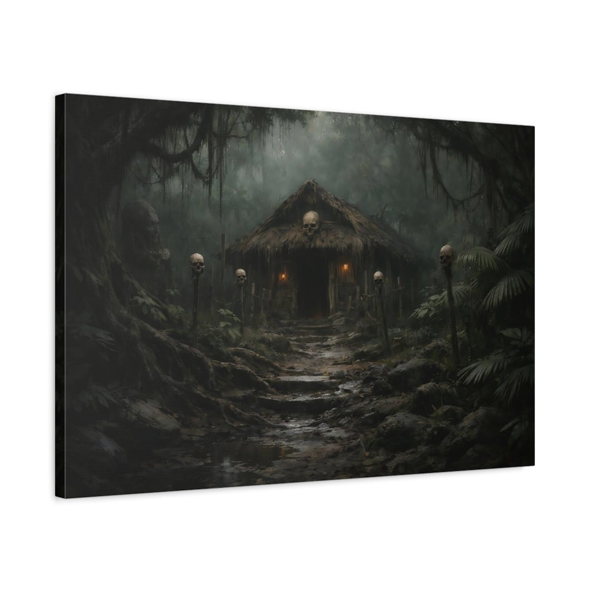 Horror Jungle Hut Dark Skulls - Canvas Wall Art Print - YesArtYes