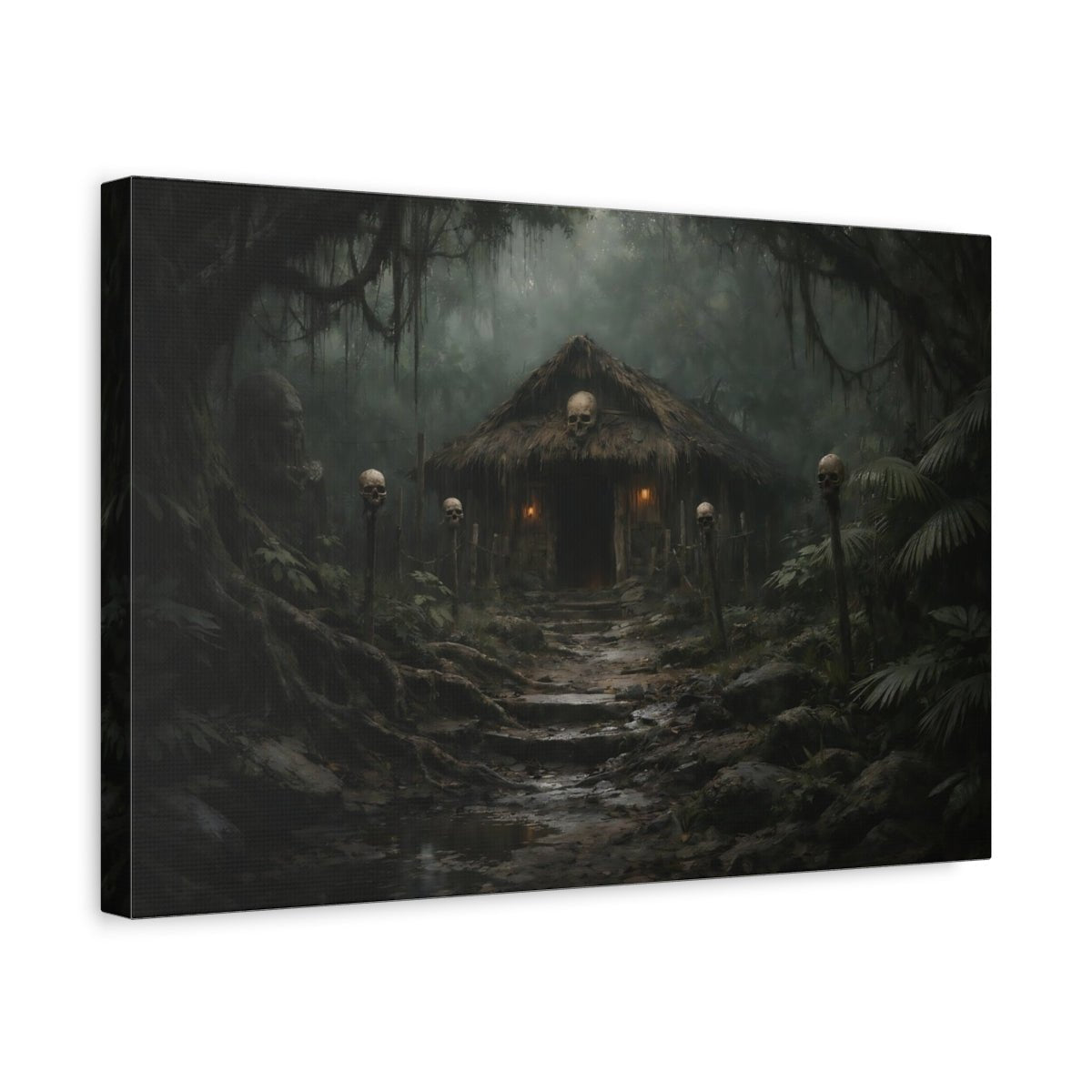 Horror Jungle Hut Dark Skulls - Canvas Wall Art Print - YesArtYes