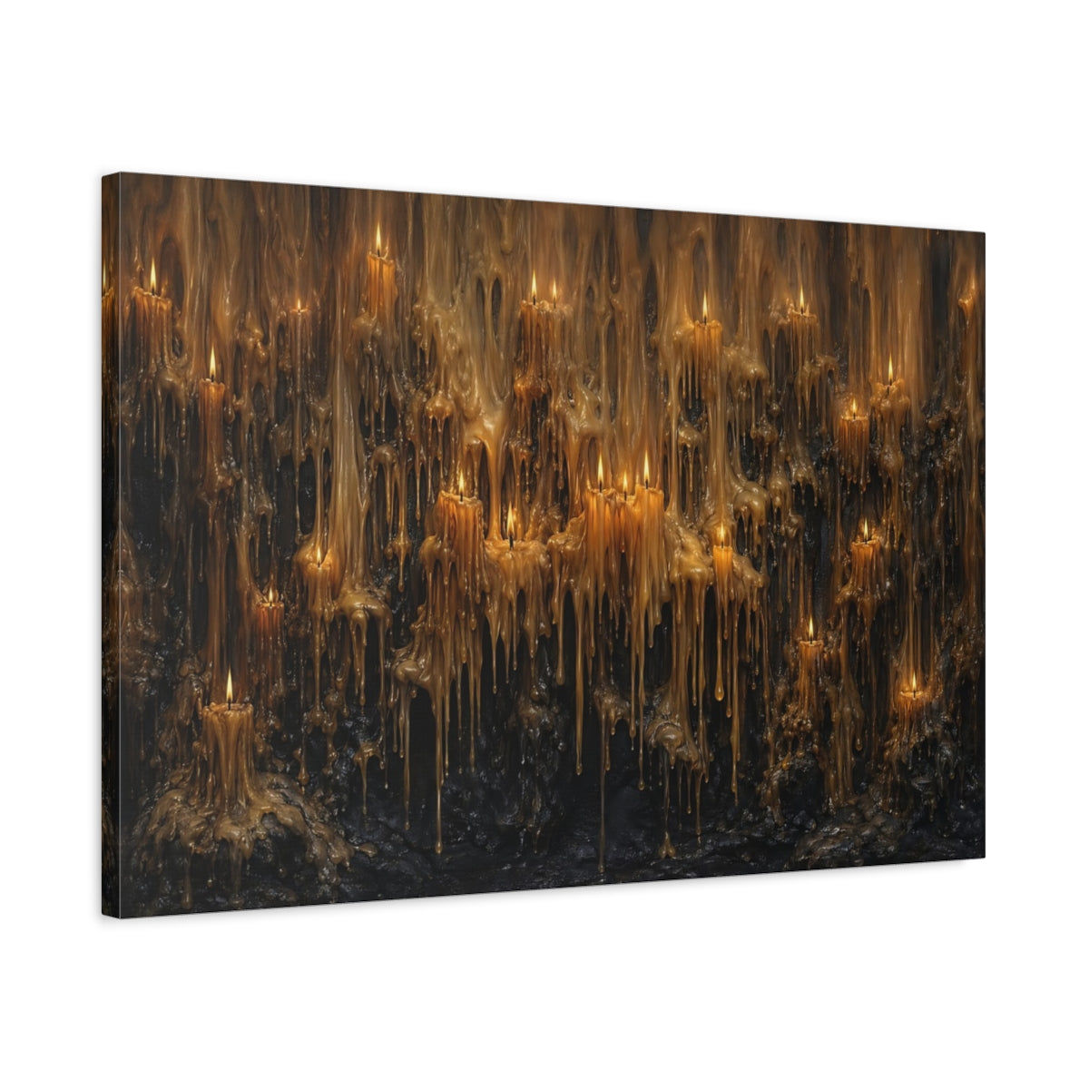 Side Mockup 2. Horror Melted Candles Melted Candles Brown shown as stretched canvas wall art