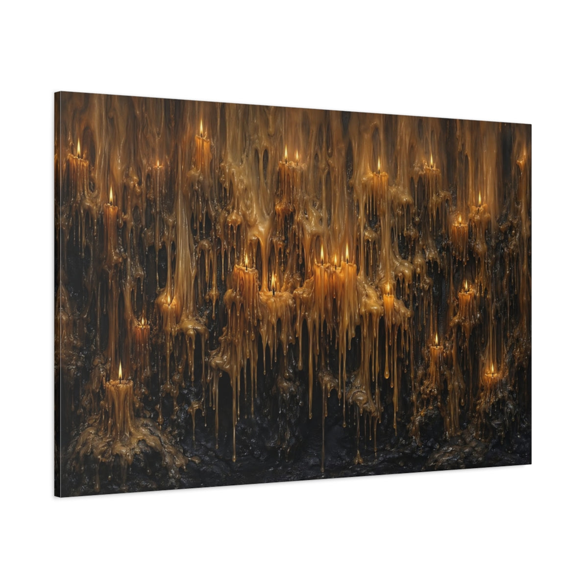 Side Mockup 1. Horror Melted Candles Melted Candles Brown shown as stretched canvas wall art