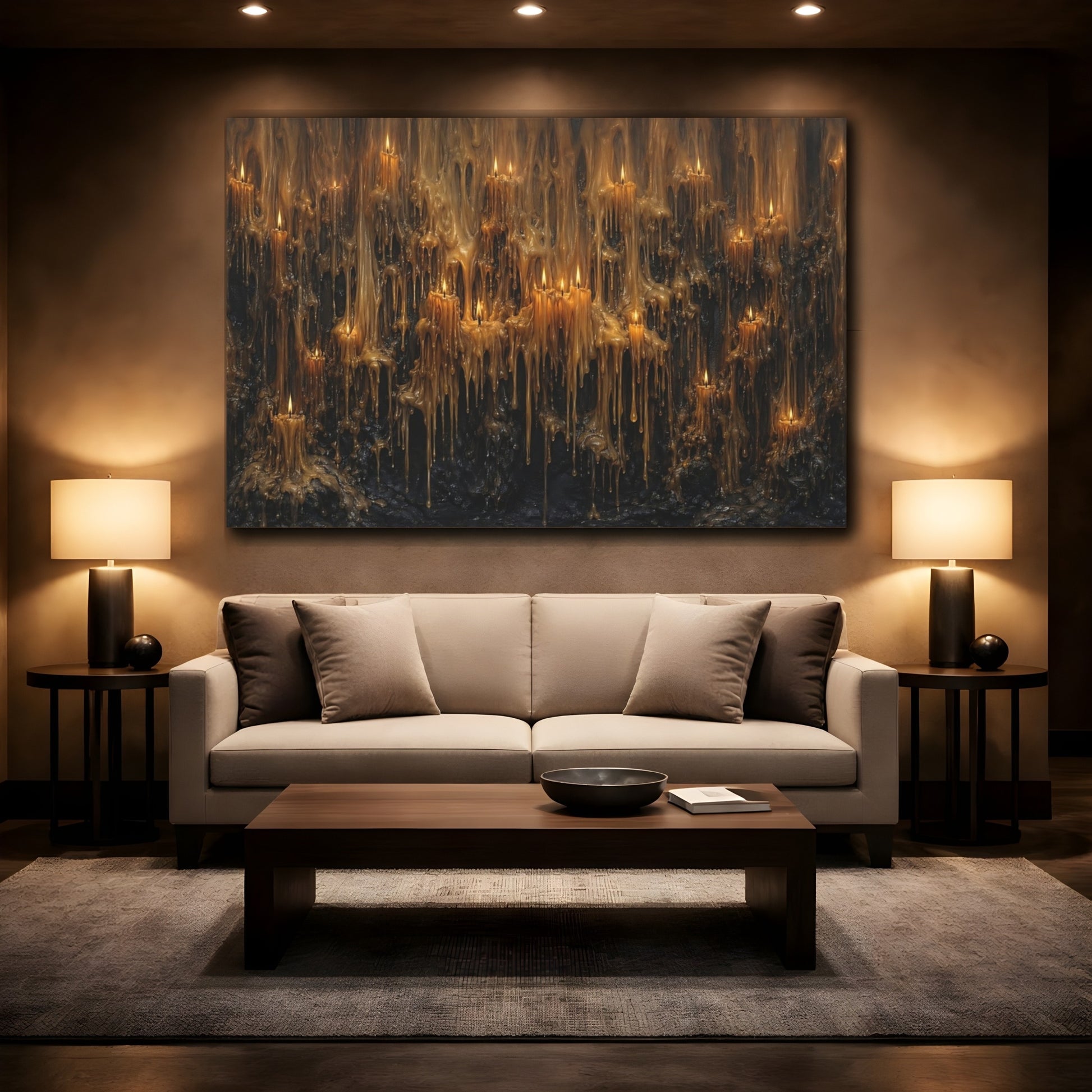 Mockup 2. Horror Melted Candles Melted Candles Brown shown as stretched canvas wall art