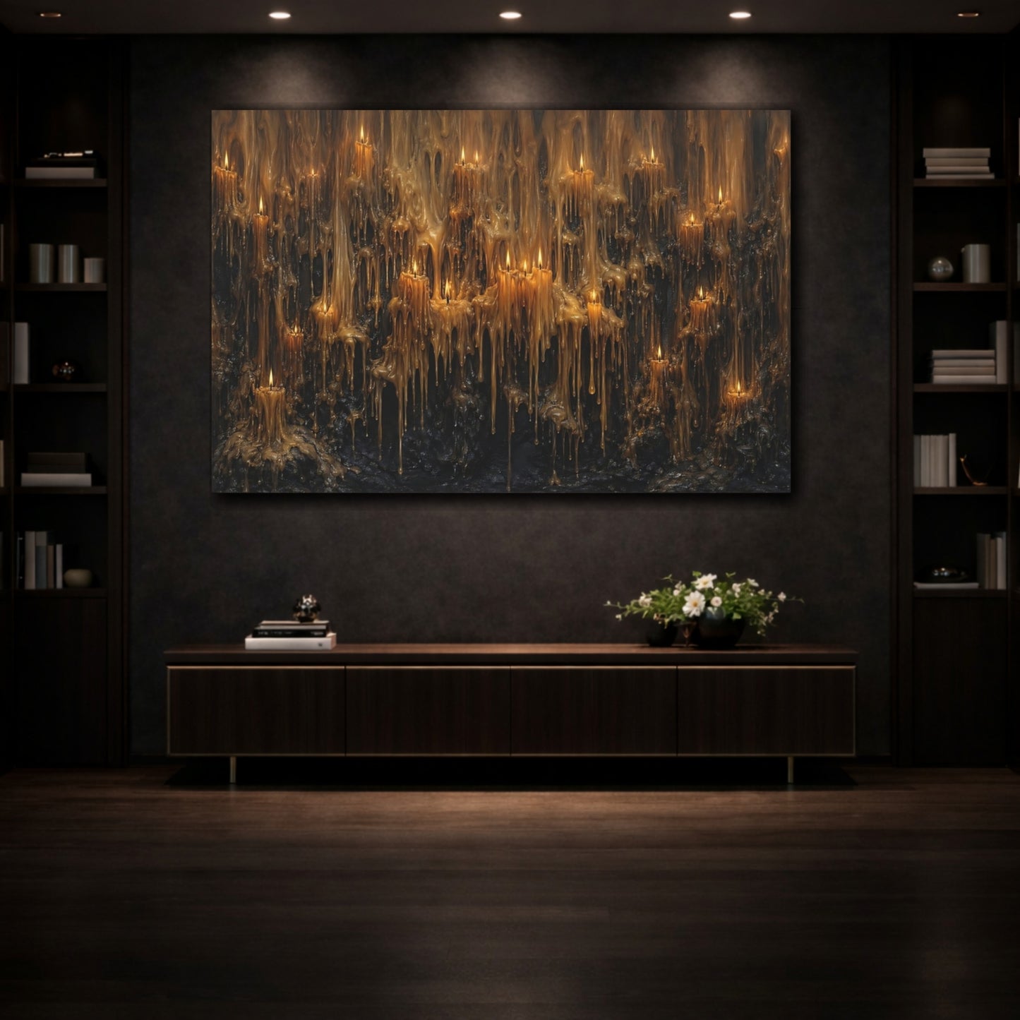 Mockup 3. Horror Melted Candles Melted Candles Brown shown as stretched canvas wall art