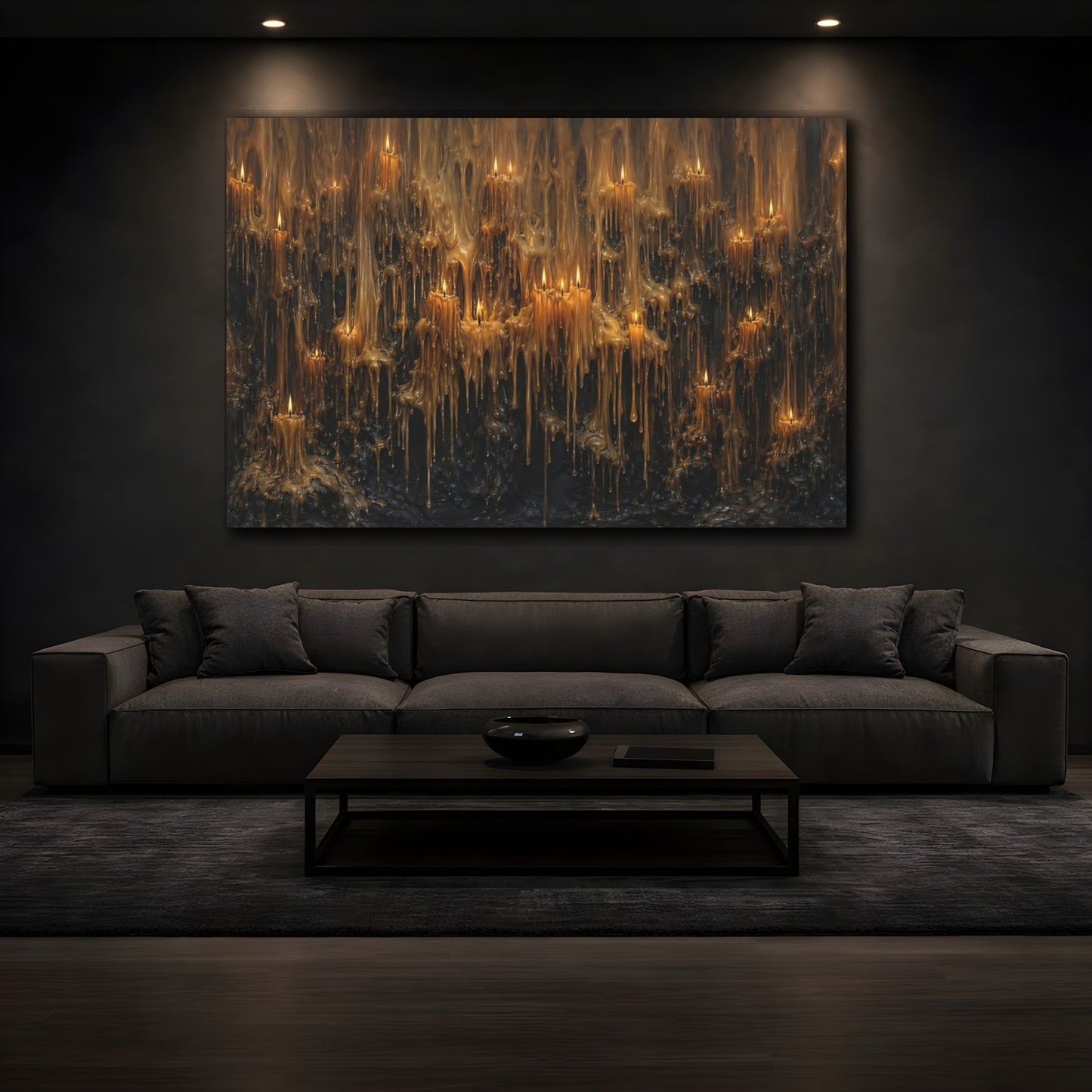 Mockup 4. Horror Melted Candles Melted Candles Brown shown as stretched canvas wall art