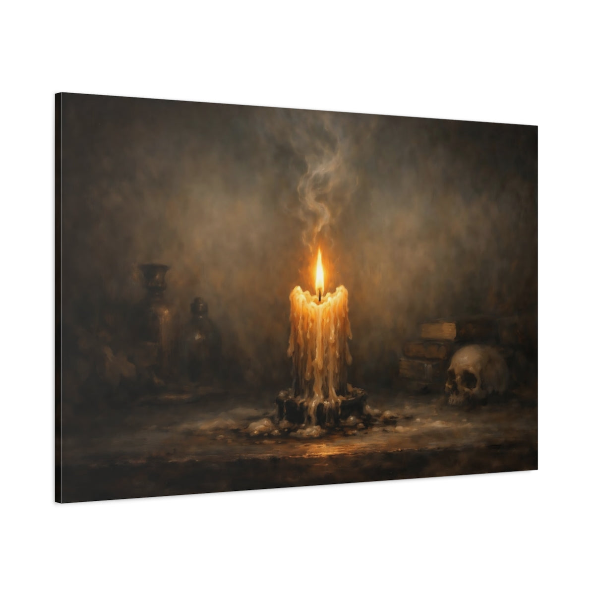 Main Mockup. Horror Melting Candle Dark Still Life shown as stretched canvas wall art
