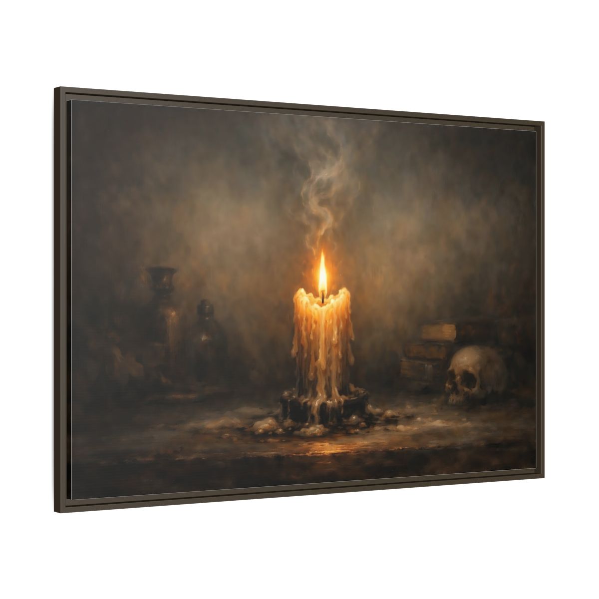 Main Mockup. Horror Melting Candle Dark Still Life shown as stretched canvas wall art