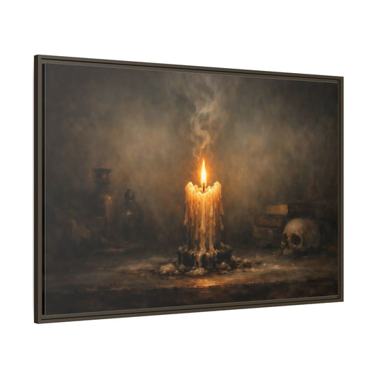 Main Mockup. Horror Melting Candle Dark Still Life shown as stretched canvas wall art