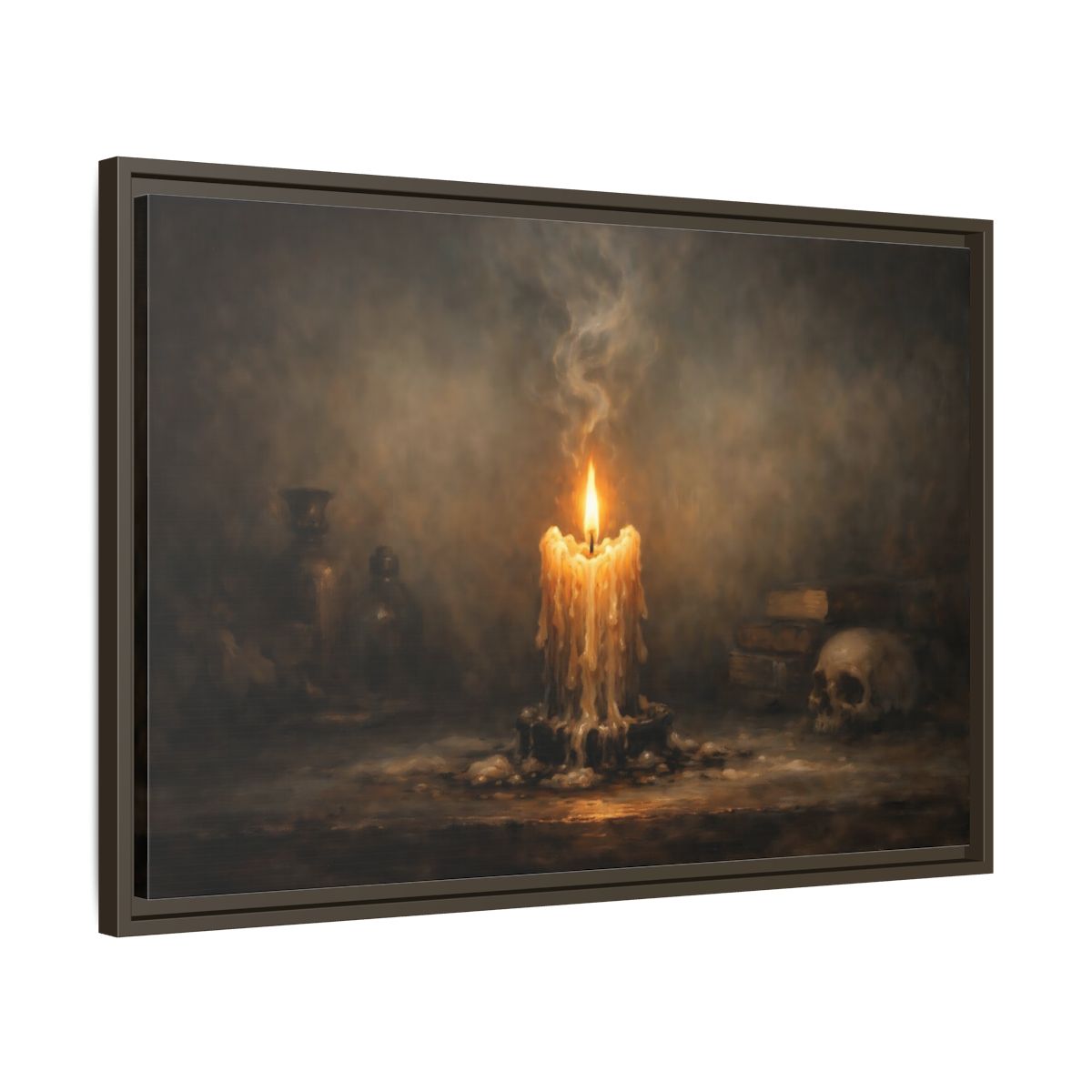Side Mockup 11. Horror Melting Candle Dark Still Life shown as stretched canvas wall art