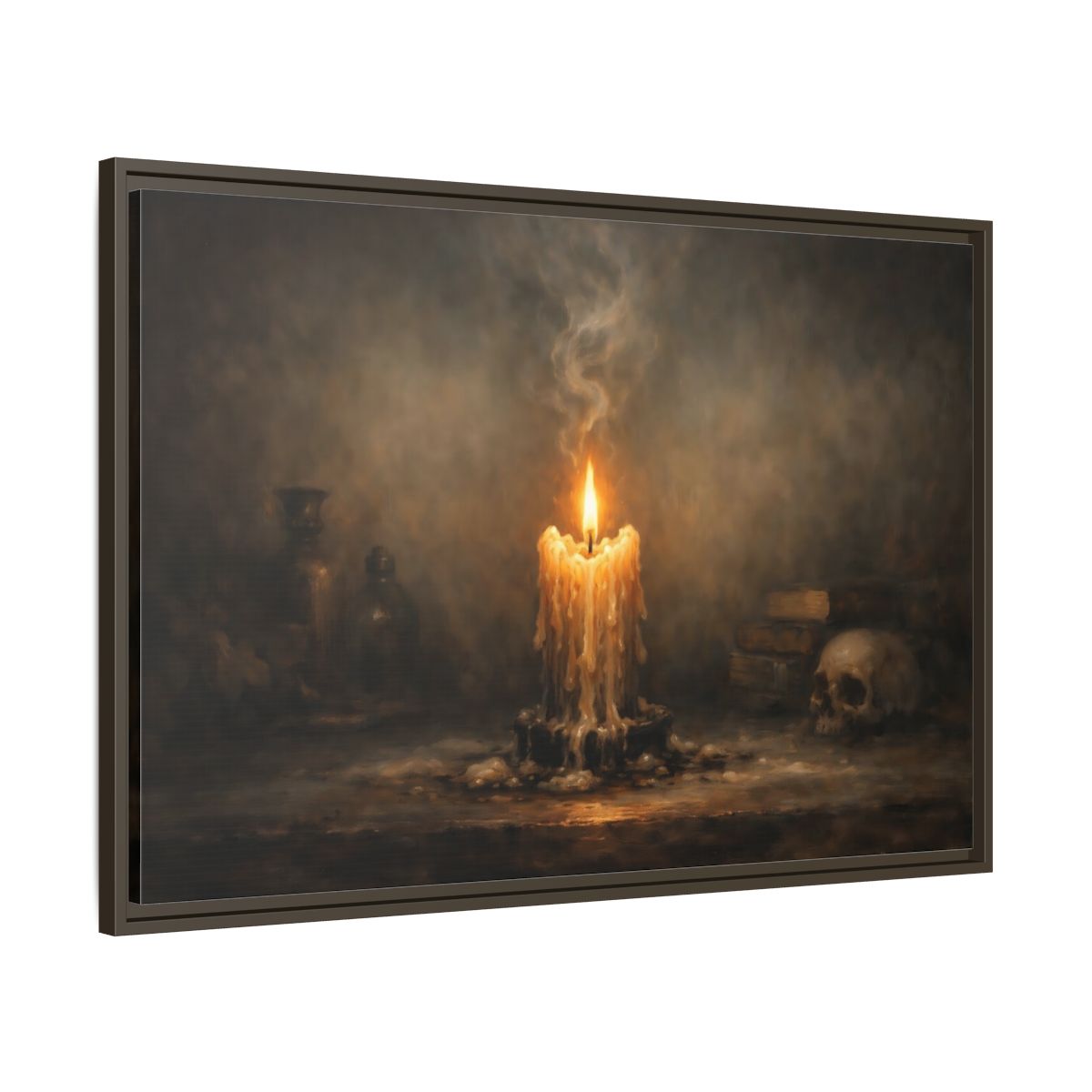 Side Mockup 9. Horror Melting Candle Dark Still Life shown as stretched canvas wall art