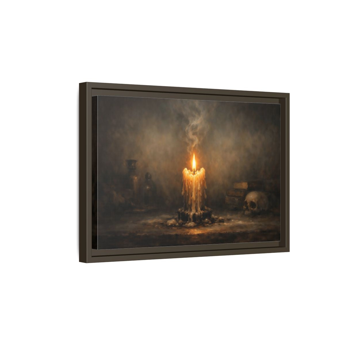 Side Mockup 5. Horror Melting Candle Dark Still Life shown as stretched canvas wall art