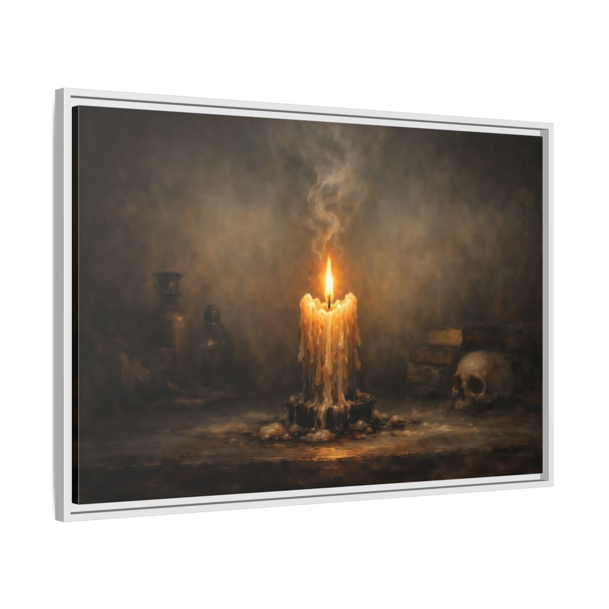 Side Mockup 8. Horror Melting Candle Dark Still Life shown as stretched canvas wall art