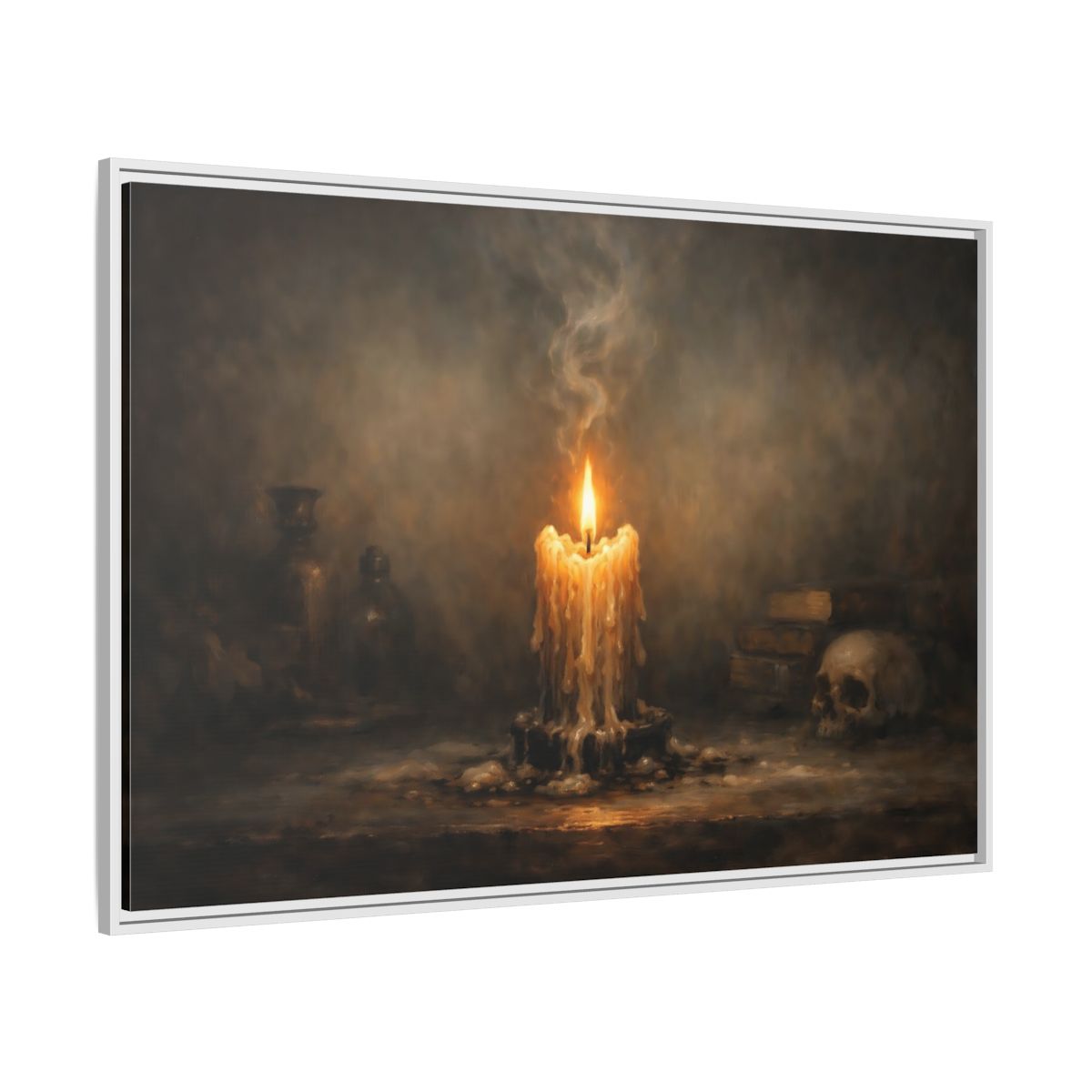 Side Mockup 7. Horror Melting Candle Dark Still Life shown as stretched canvas wall art