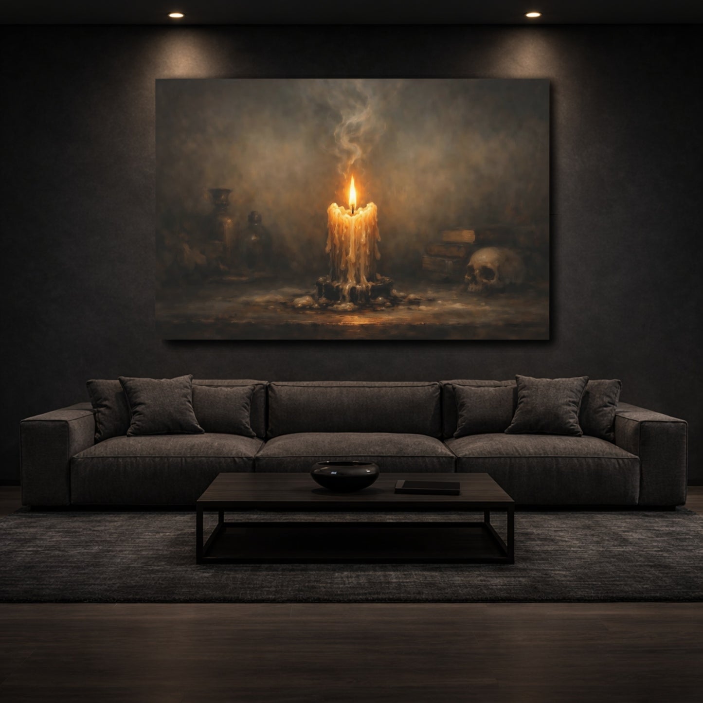 Mockup 2. Horror Melting Candle Dark Still Life shown as stretched canvas wall art