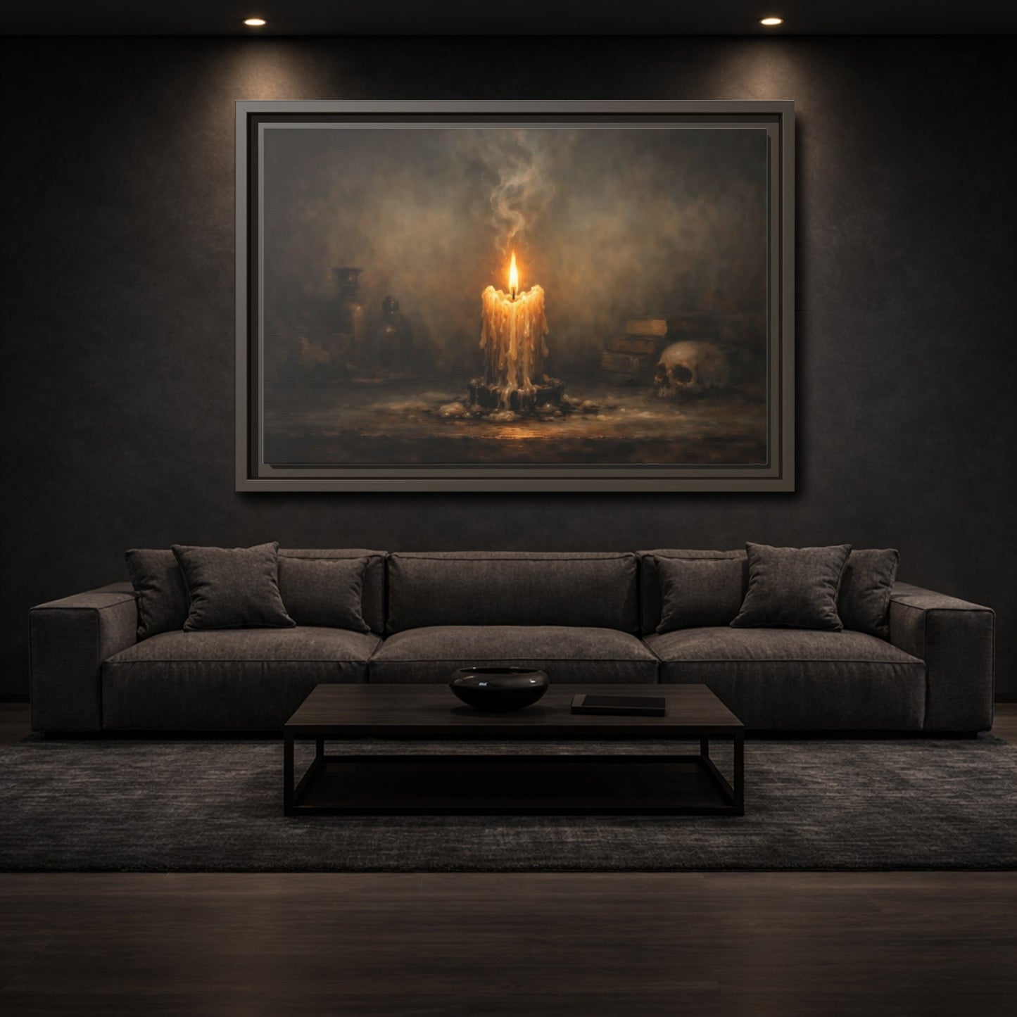 Mockup 2. Horror Melting Candle Dark Still Life shown as stretched canvas wall art