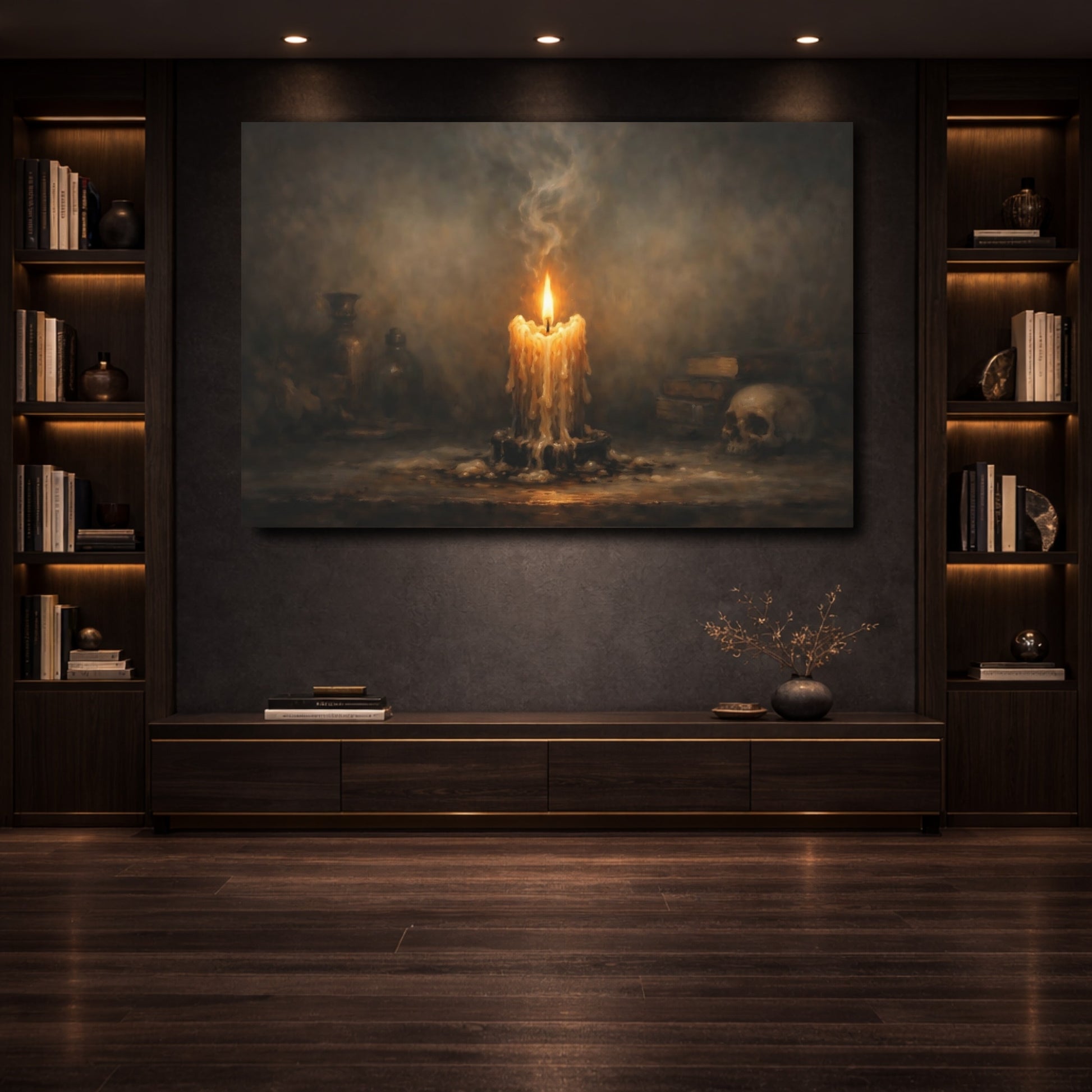 Mockup 3. Horror Melting Candle Dark Still Life shown as stretched canvas wall art