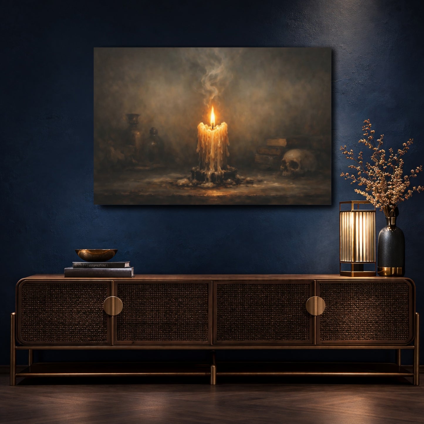 Mockup 4. Horror Melting Candle Dark Still Life shown as stretched canvas wall art