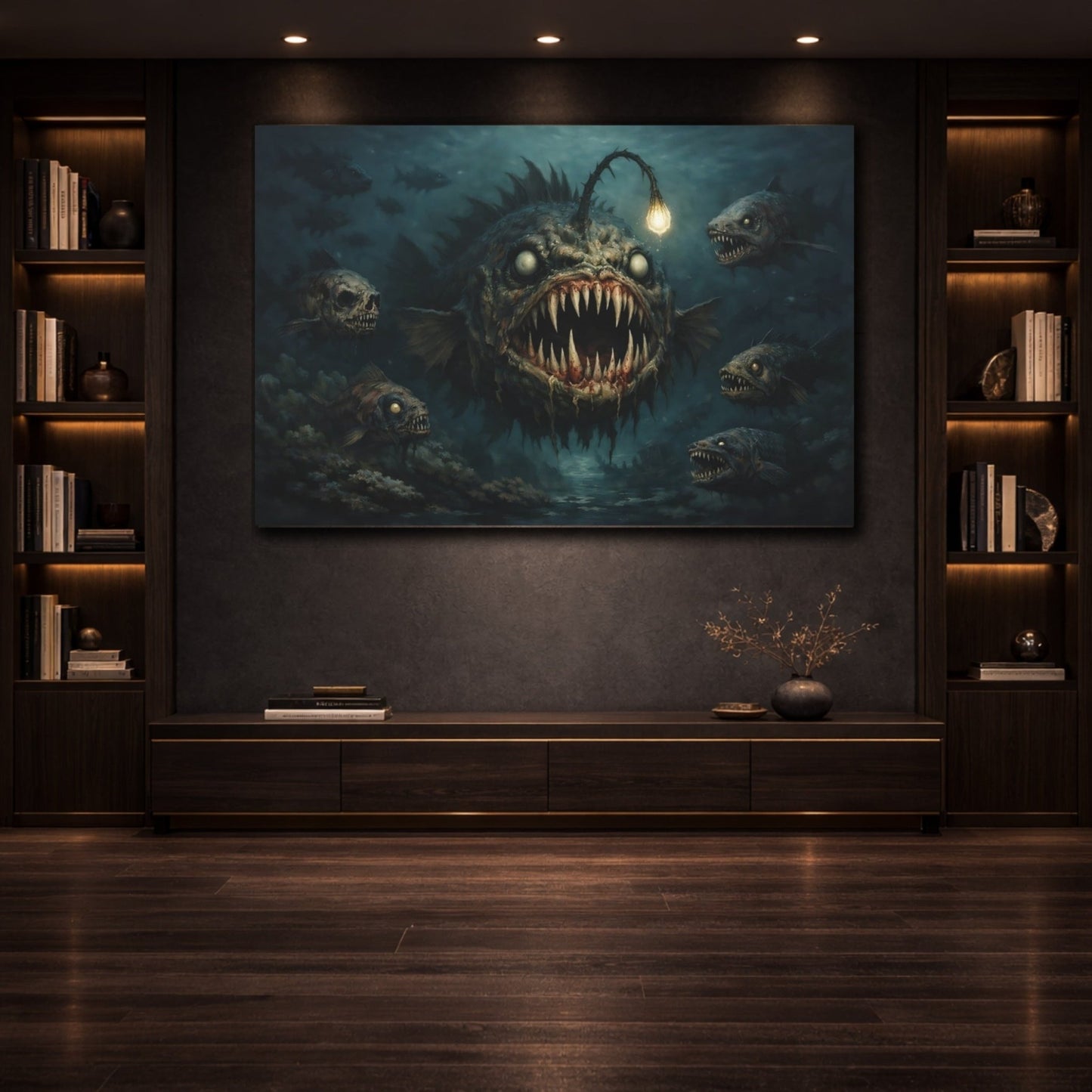 Horror Monster Fish Dark Deep Sea - Canvas Wall Art Print - YesArtYes