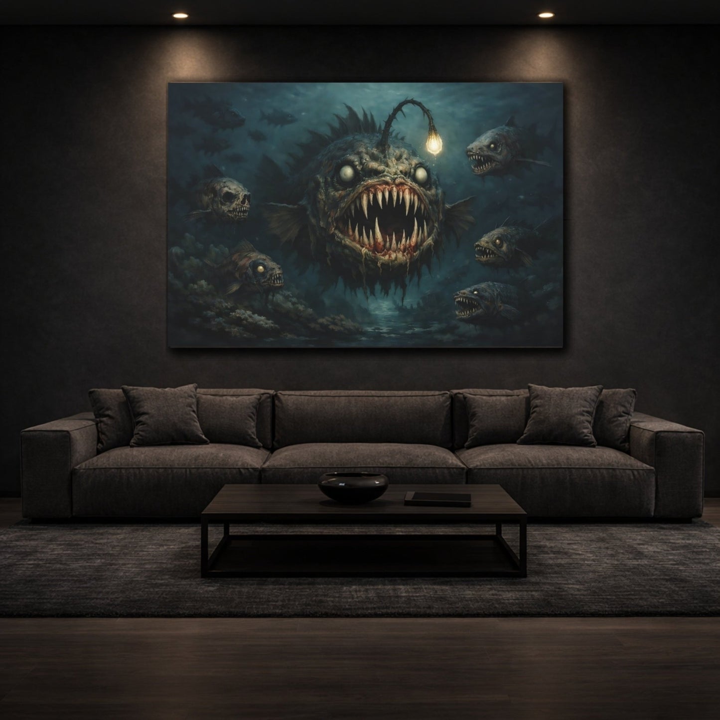 Horror Monster Fish Dark Deep Sea - Canvas Wall Art Print - YesArtYes