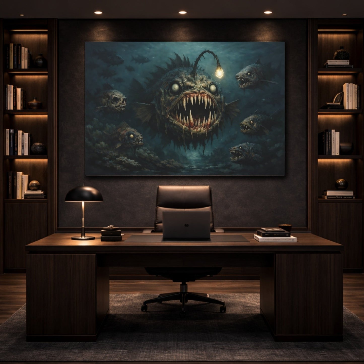 Horror Monster Fish Dark Deep Sea - Canvas Wall Art Print - YesArtYes