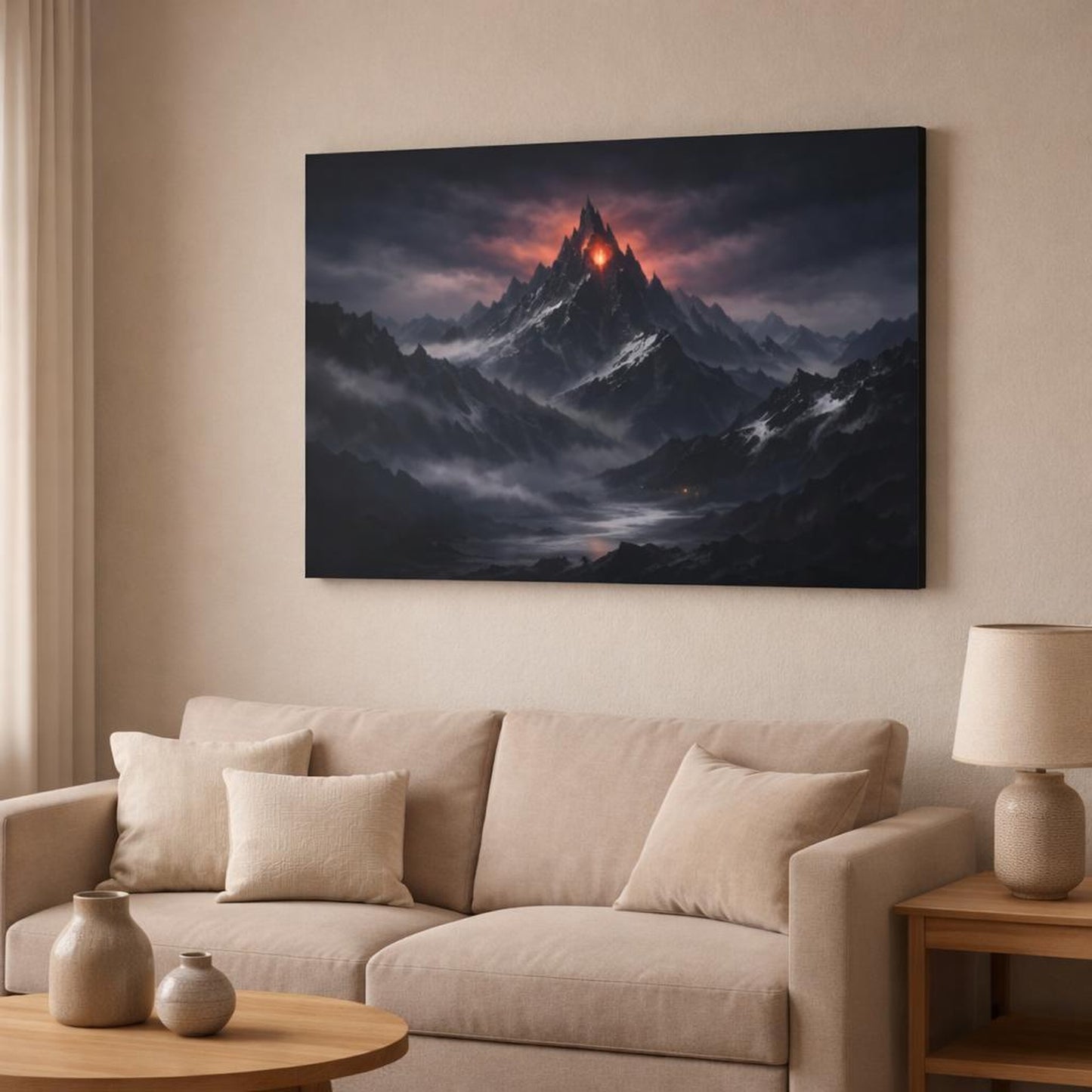 Horror Mountain Range shown as canvas wall art in a modern living room