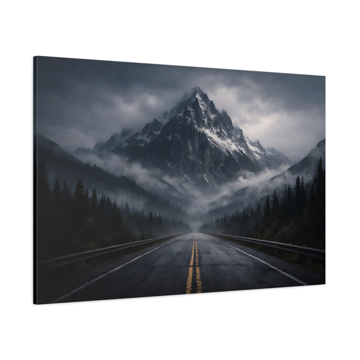 Horror Mountain Road shown as stretched canvas wall art