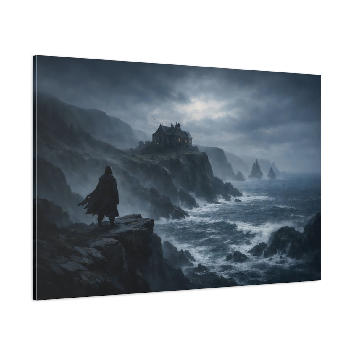 Horror Ocean Cliffs shown as stretched canvas wall art