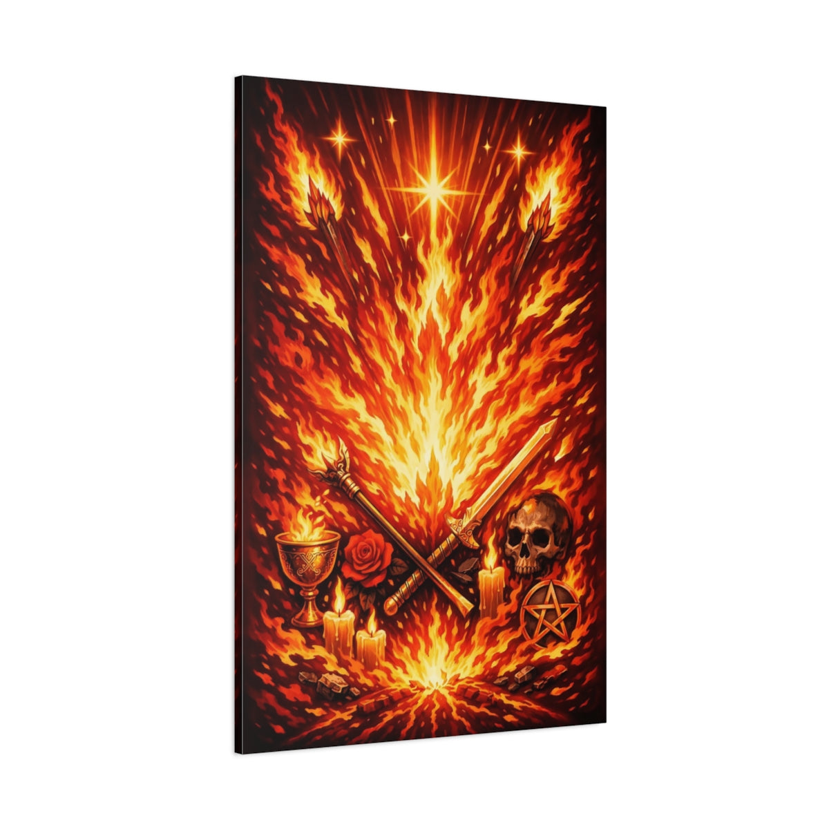 Main Mockup. Horror Ritual Fire Red Fire Art shown as stretched canvas wall art