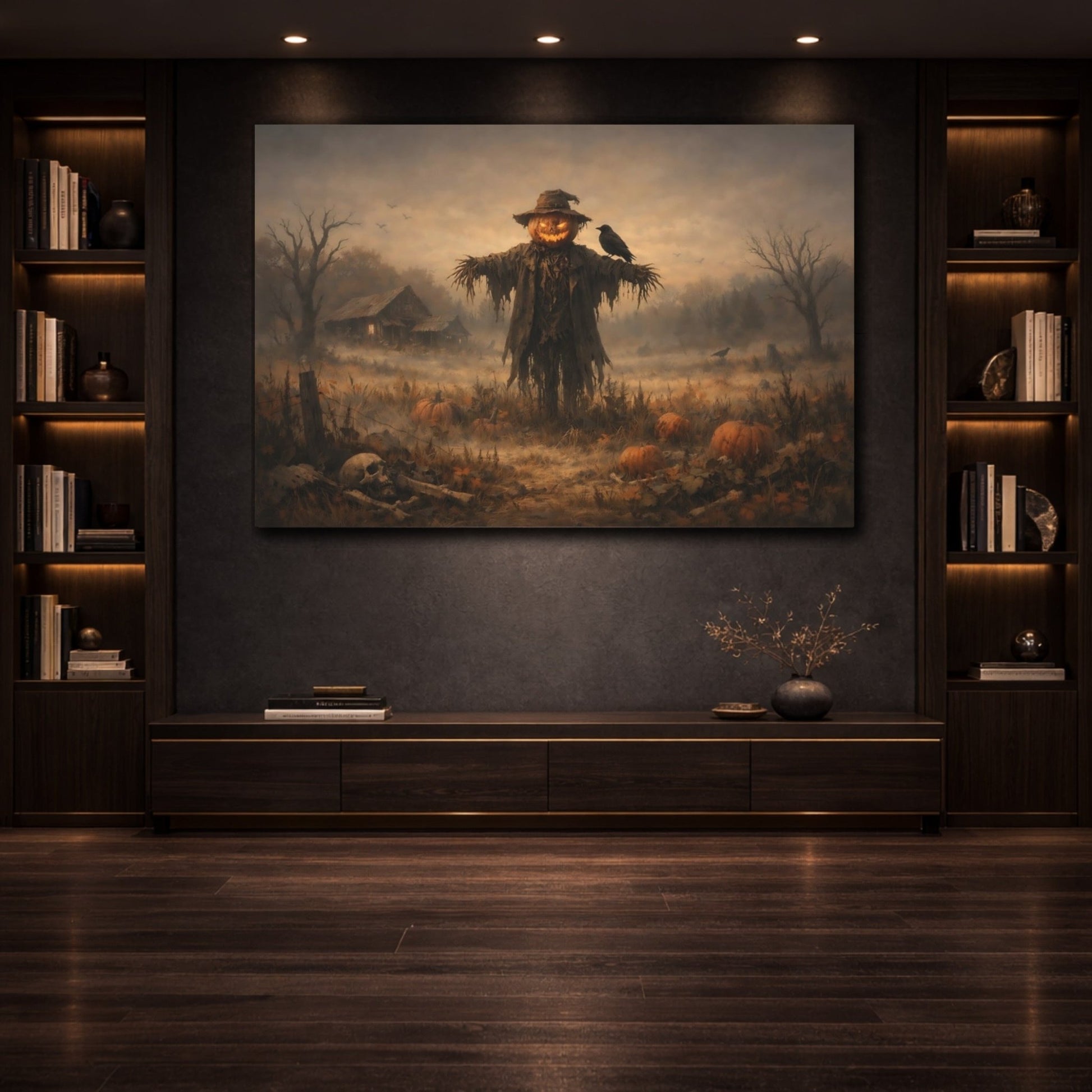 Horror Scarecrow Halloween Field - Canvas Wall Art Print - YesArtYes