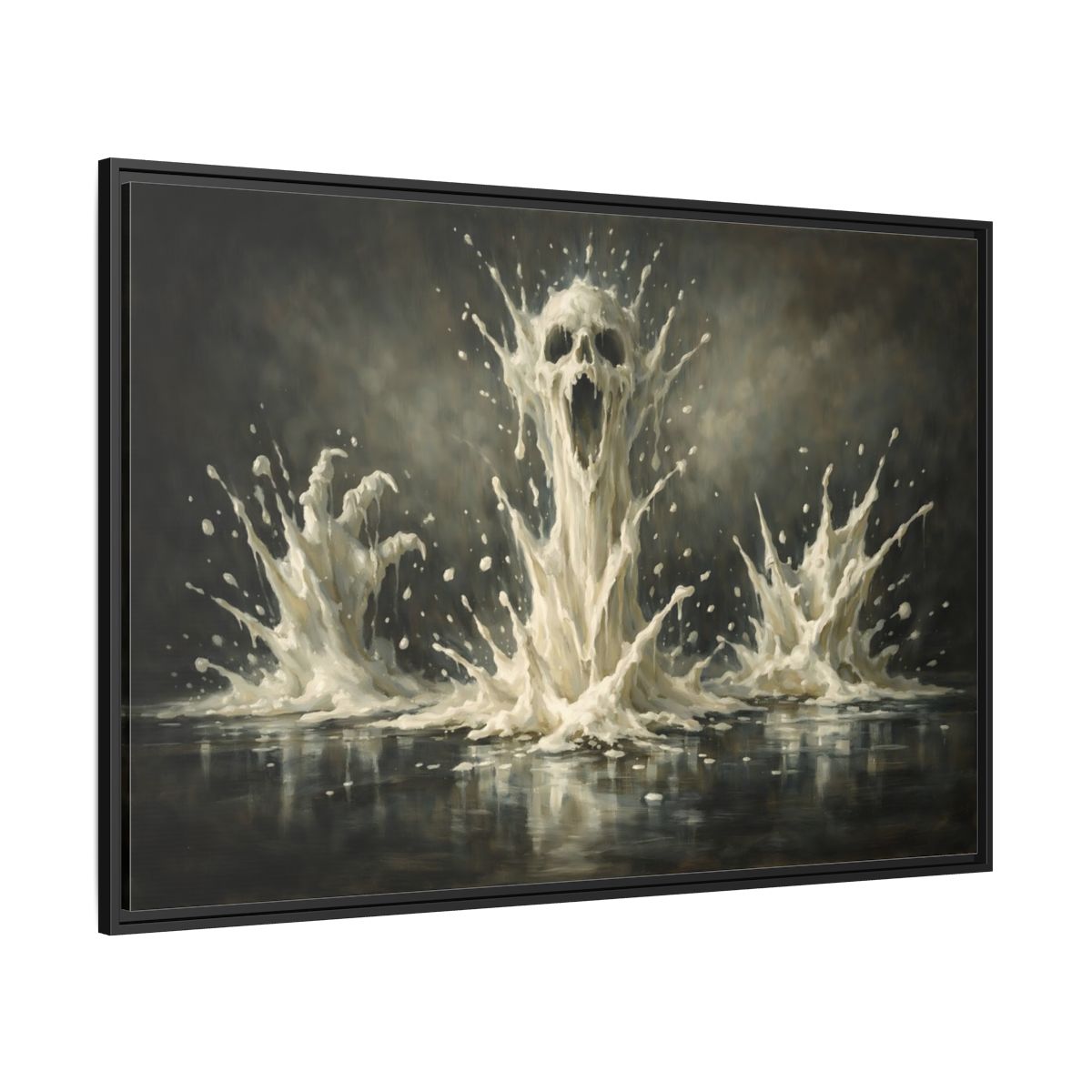 Side Mockup 12. Horror Screaming Skull White And Black shown as stretched canvas wall art
