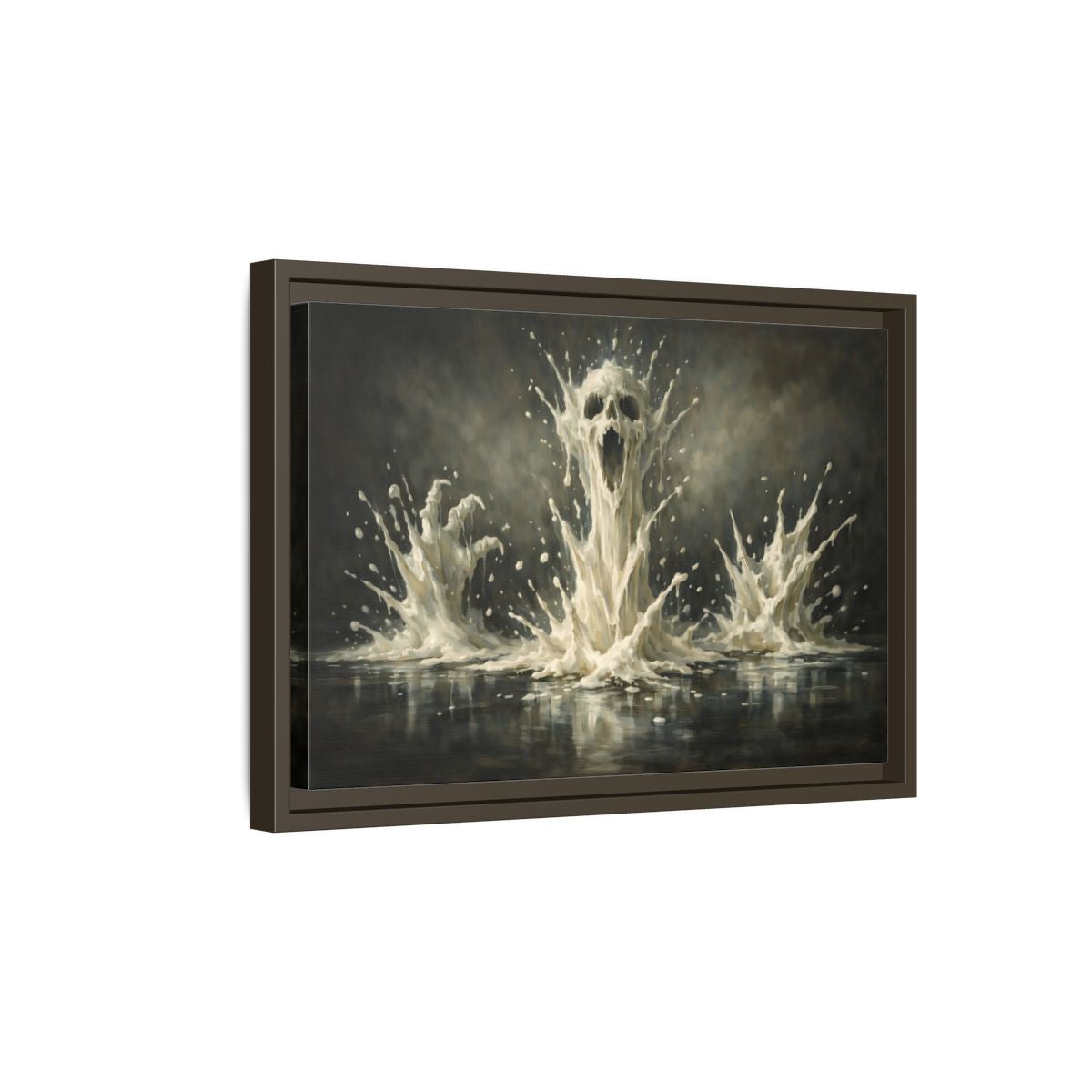 Side Mockup 5. Horror Screaming Skull White And Black shown as stretched canvas wall art