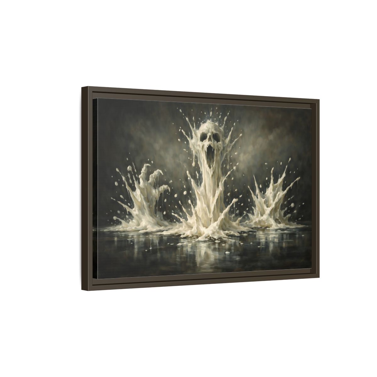 Side Mockup 2. Horror Screaming Skull White And Black shown as stretched canvas wall art