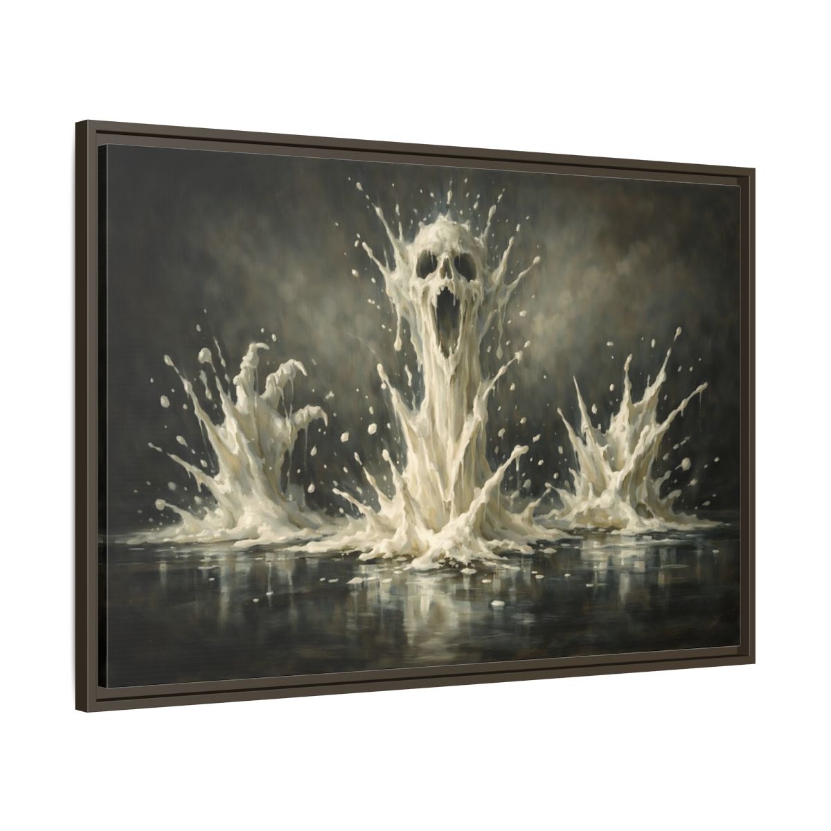 Side Mockup 9. Horror Screaming Skull White And Black shown as stretched canvas wall art