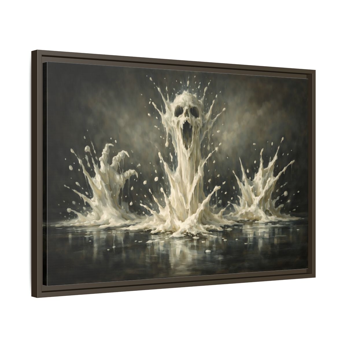 Side Mockup 11. Horror Screaming Skull White And Black shown as stretched canvas wall art