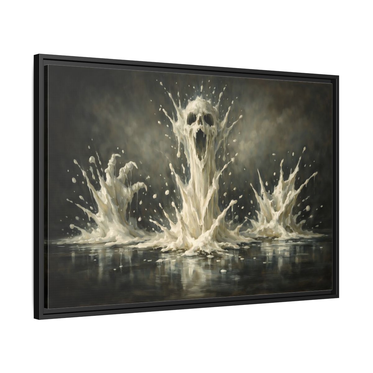 Side Mockup 13. Horror Screaming Skull White And Black shown as stretched canvas wall art
