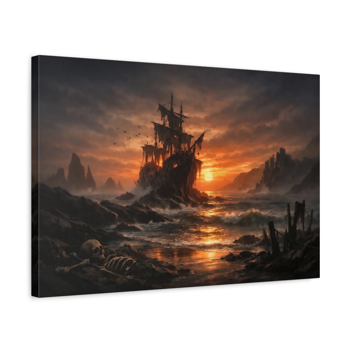 Horror Shipwreck Sunset - Canvas Wall Art Print - YesArtYes