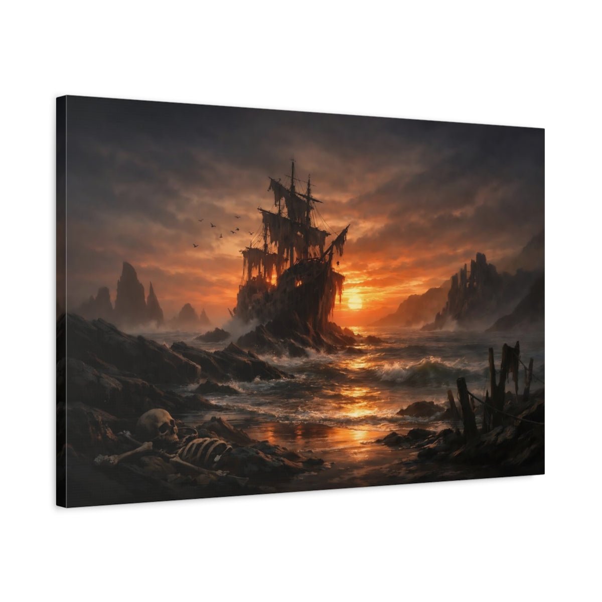 Horror Shipwreck Sunset - Canvas Wall Art Print - YesArtYes
