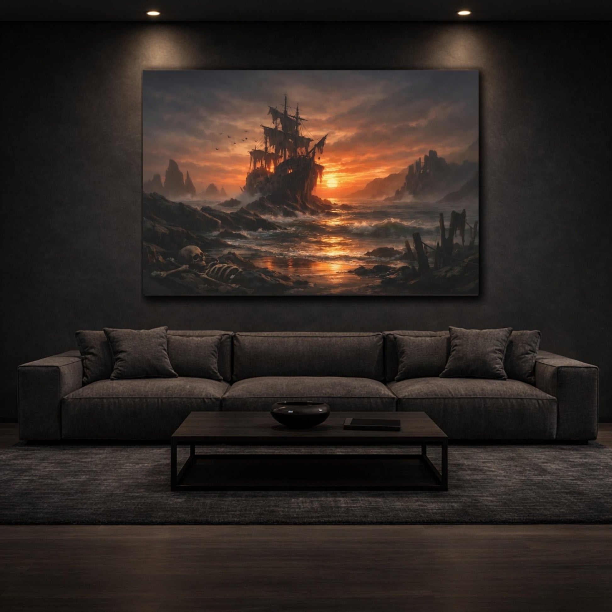 Horror Shipwreck Sunset - Canvas Wall Art Print - YesArtYes