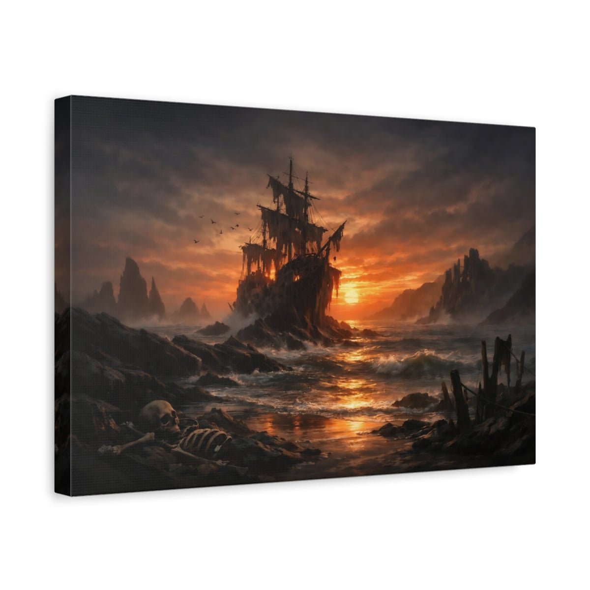 Horror Shipwreck Sunset - Canvas Wall Art Print - YesArtYes