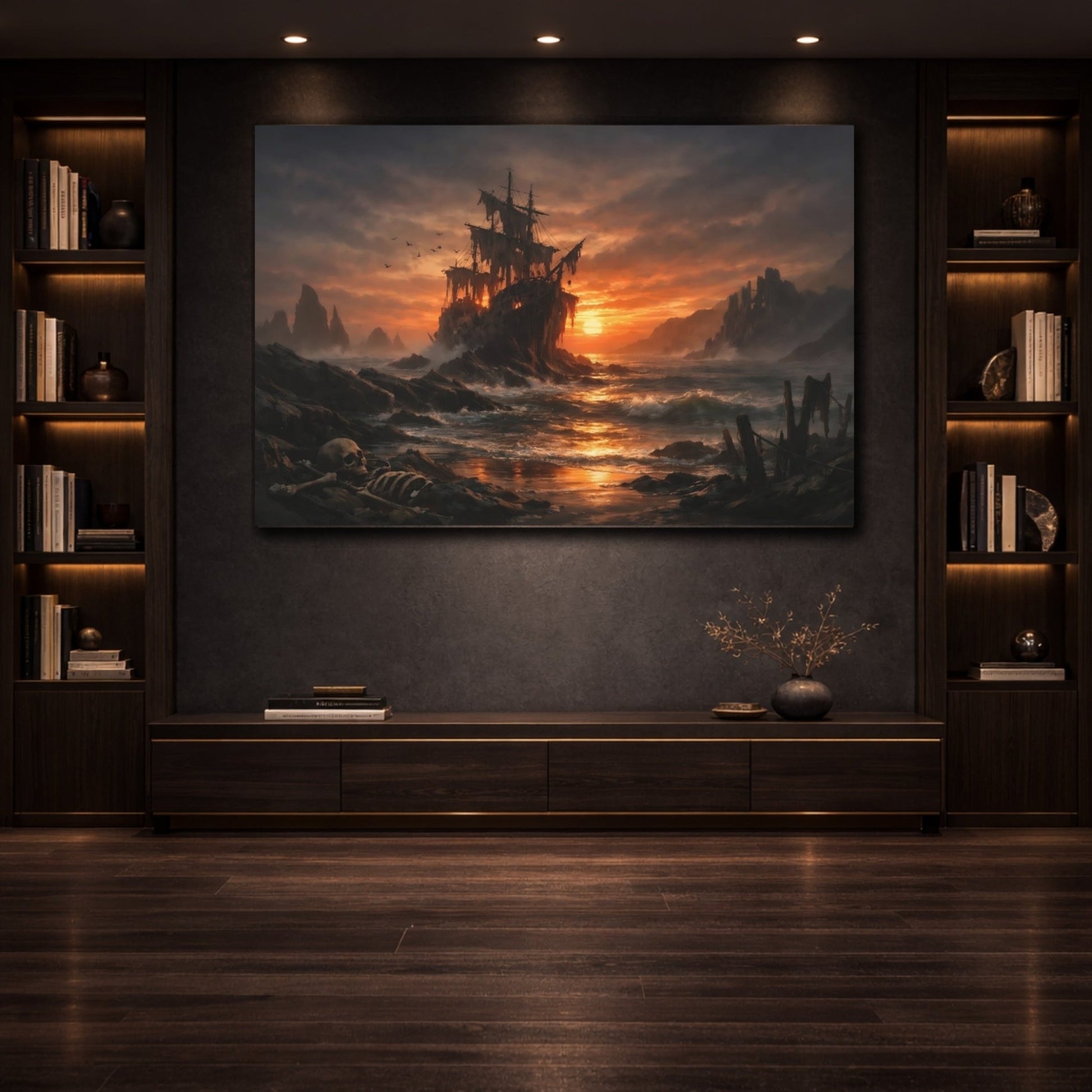 Horror Shipwreck Sunset - Canvas Wall Art Print - YesArtYes