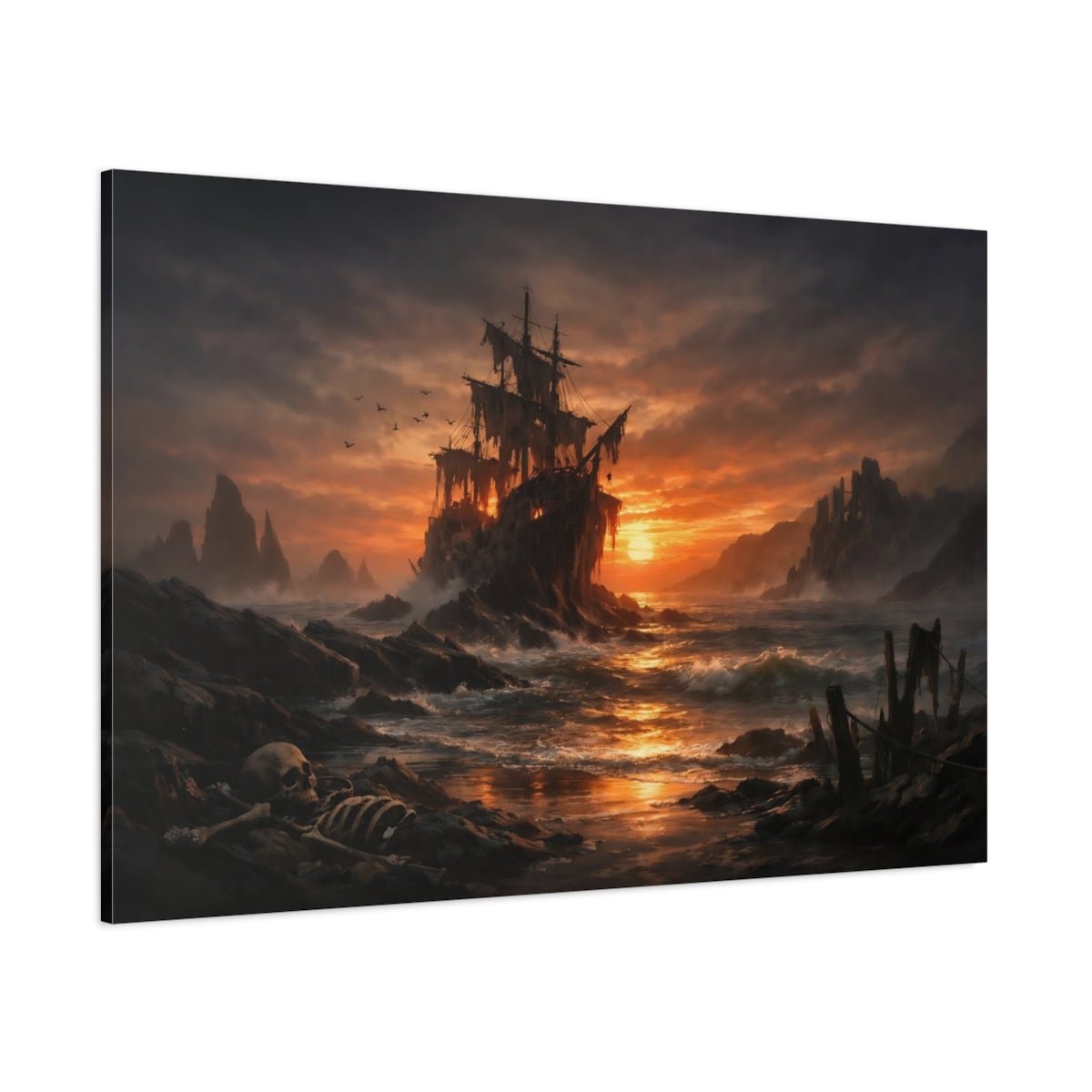 Horror Shipwreck Sunset - Canvas Wall Art Print - YesArtYes