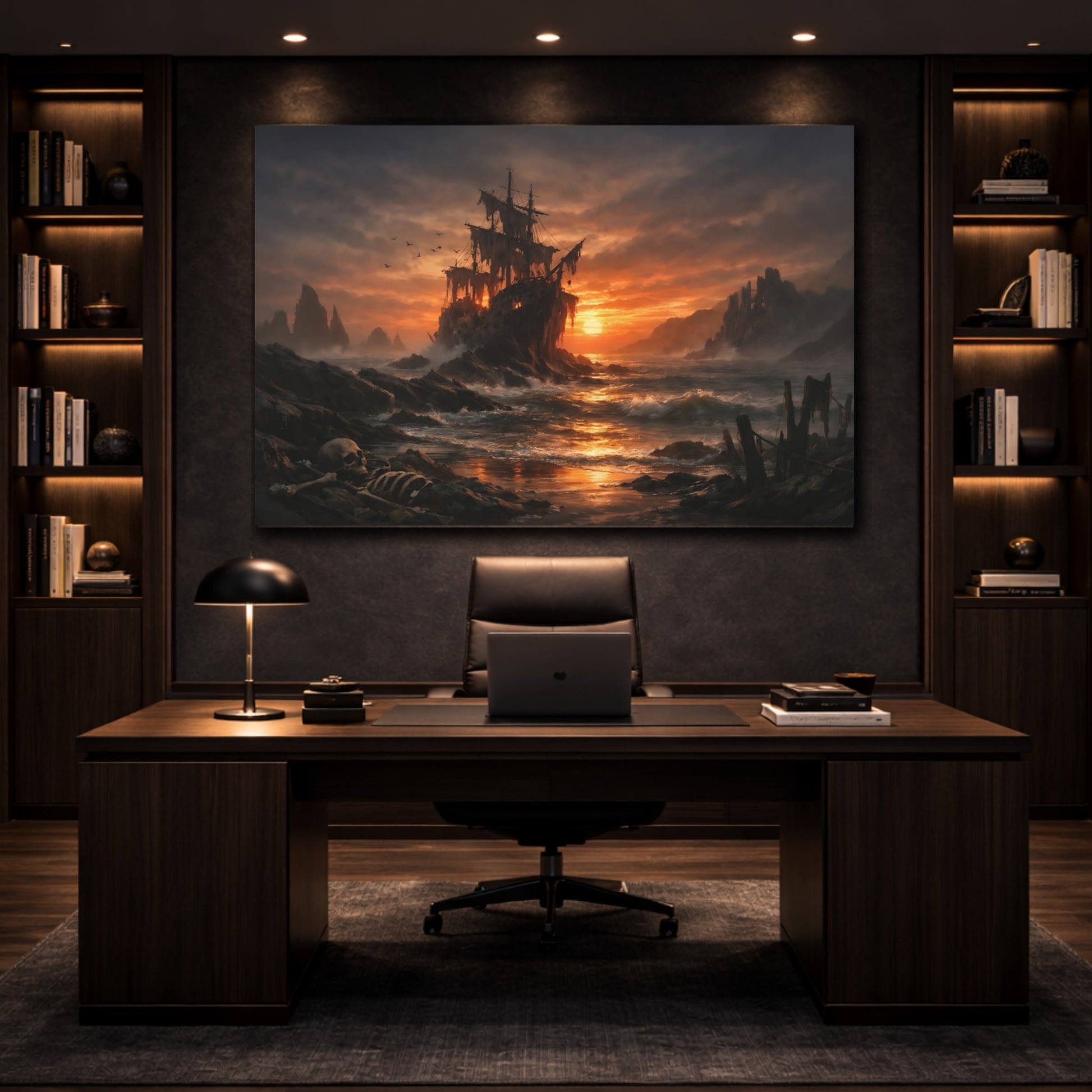 Horror Shipwreck Sunset Shipwreck shown as front canvas room wall art