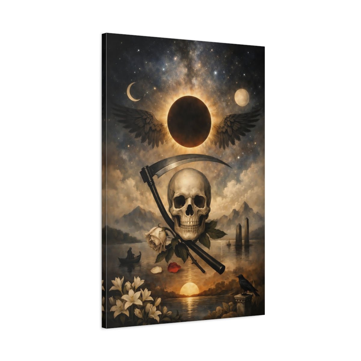 Horror Skull And Scythe Gothic Art - Canvas Wall Art Print - YesArtYes