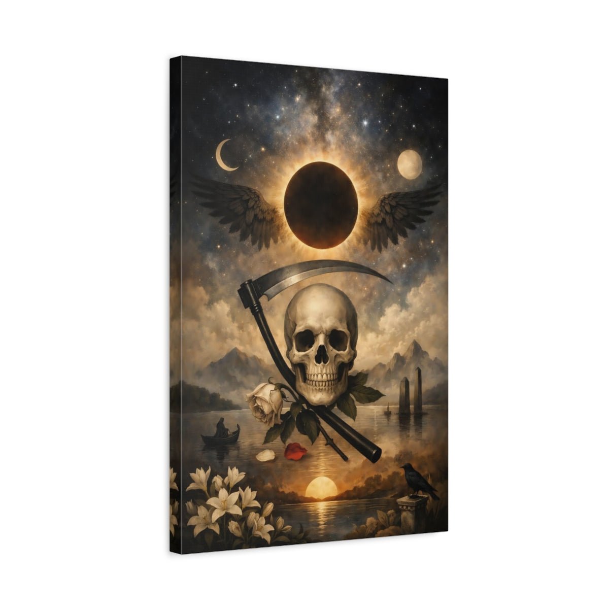 Horror Skull And Scythe Gothic Art - Canvas Wall Art Print - YesArtYes