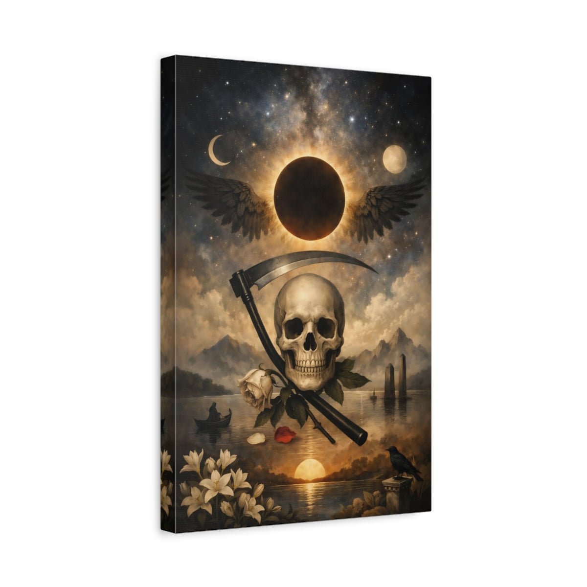 Horror Skull And Scythe Gothic Art - Canvas Wall Art Print - YesArtYes