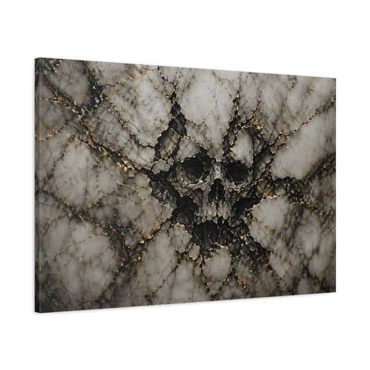 Main Mockup. Horror Skull Black Gold Marble shown as stretched canvas wall art