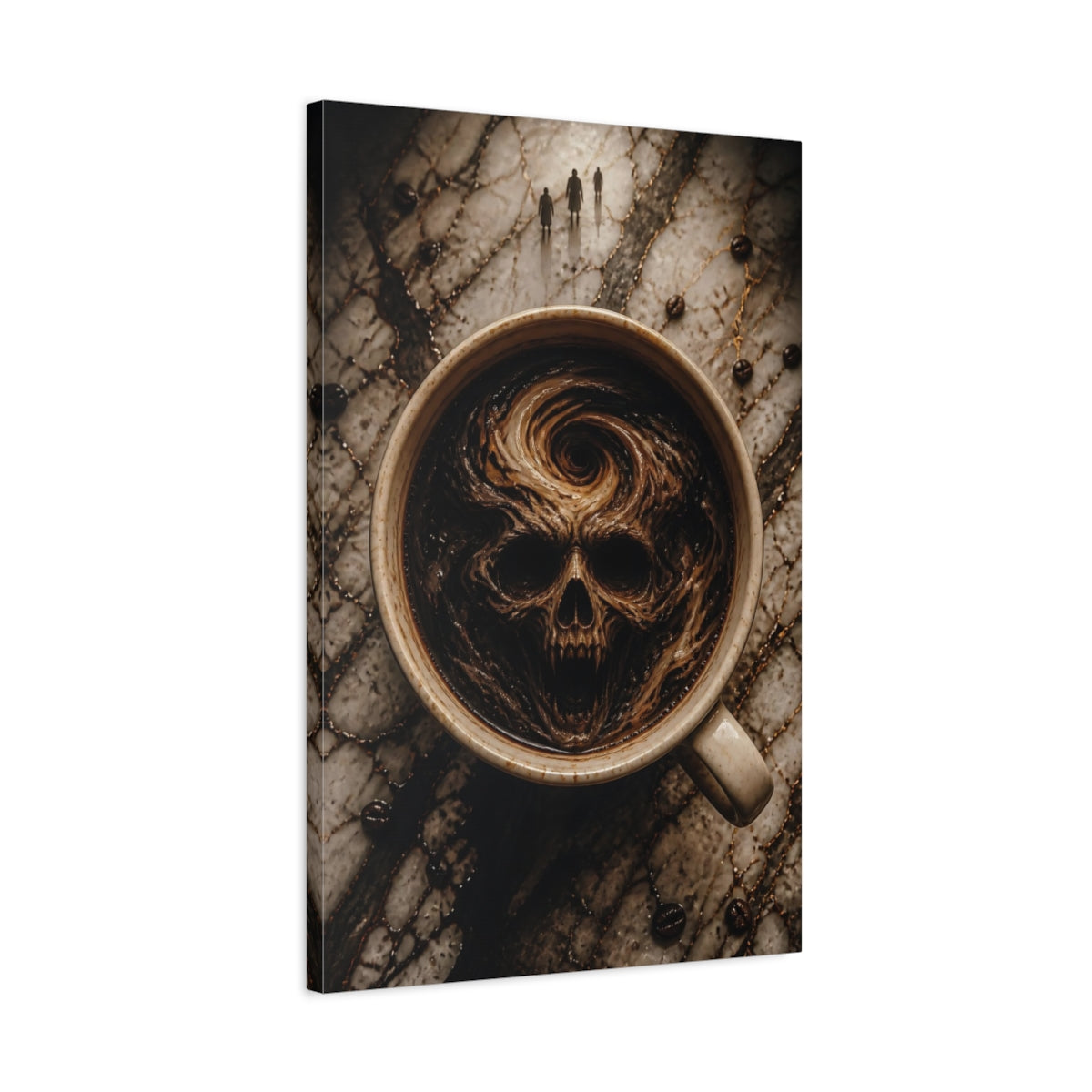 Side Mockup 2. Horror Skull Brown Skull Coffee shown as stretched canvas wall art
