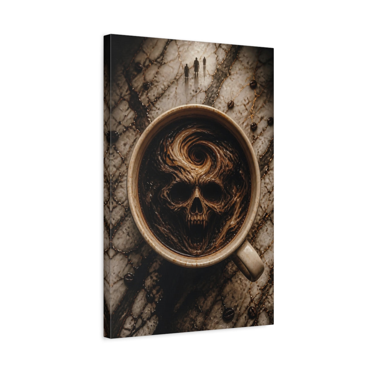 Side Mockup 3. Horror Skull Brown Skull Coffee shown as stretched canvas wall art